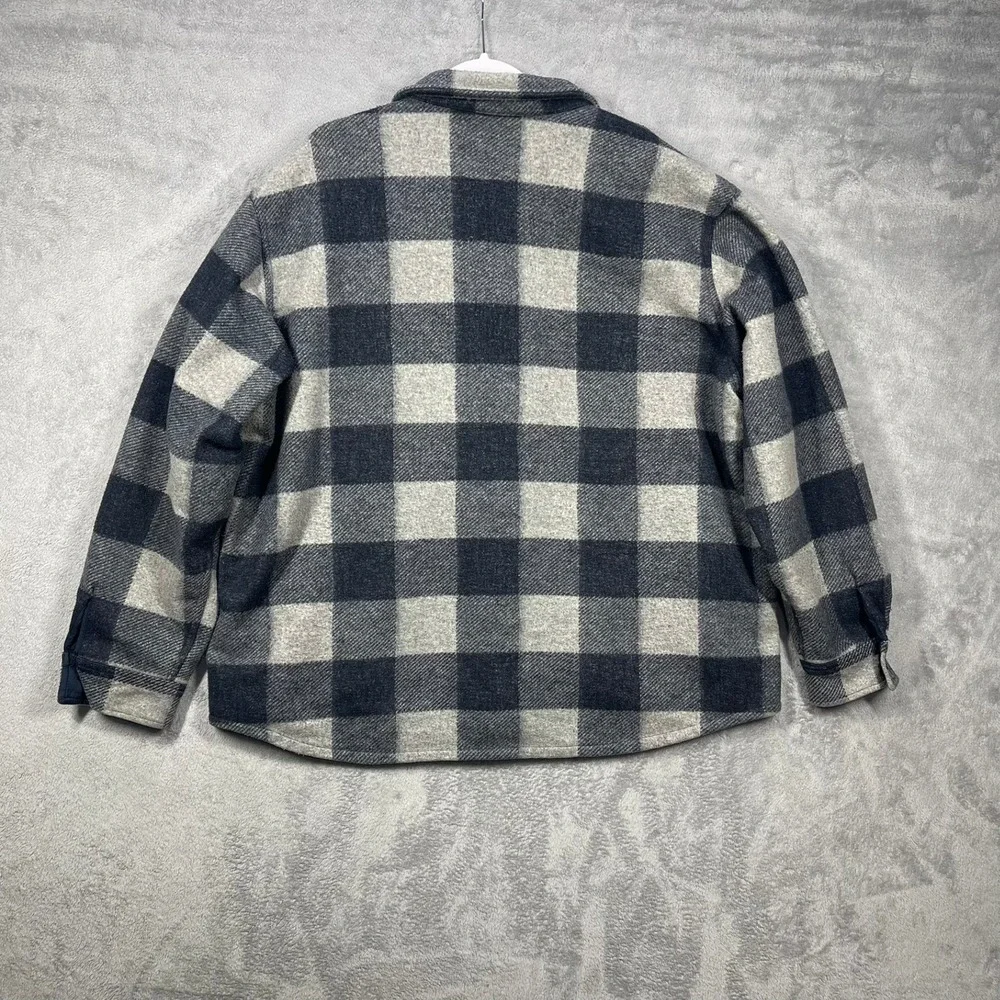 Banana Republic Jacket Mens XXL Grey Blue Buffalo Plaid Wool Blend Shacket READ